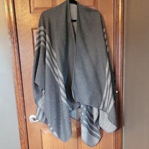 Gray Striped Open Front Women's Sweater Wrap